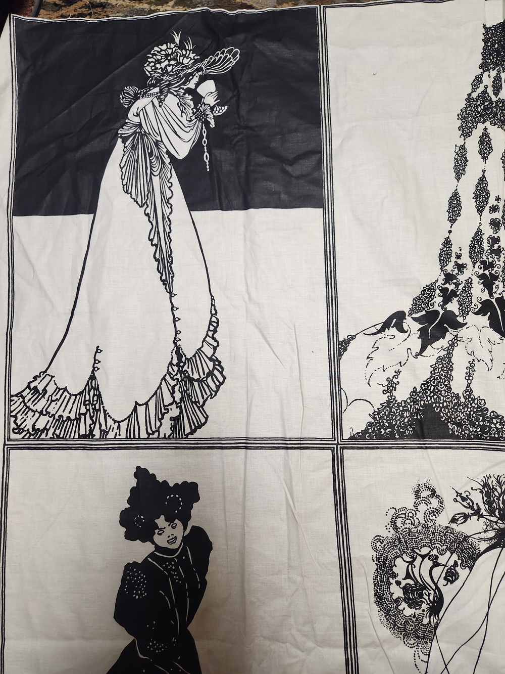 Pristine Vintage-fabric 9 Uncut  Panel Bloomcraft Aubrey Beardsley - Picture 6 of 15